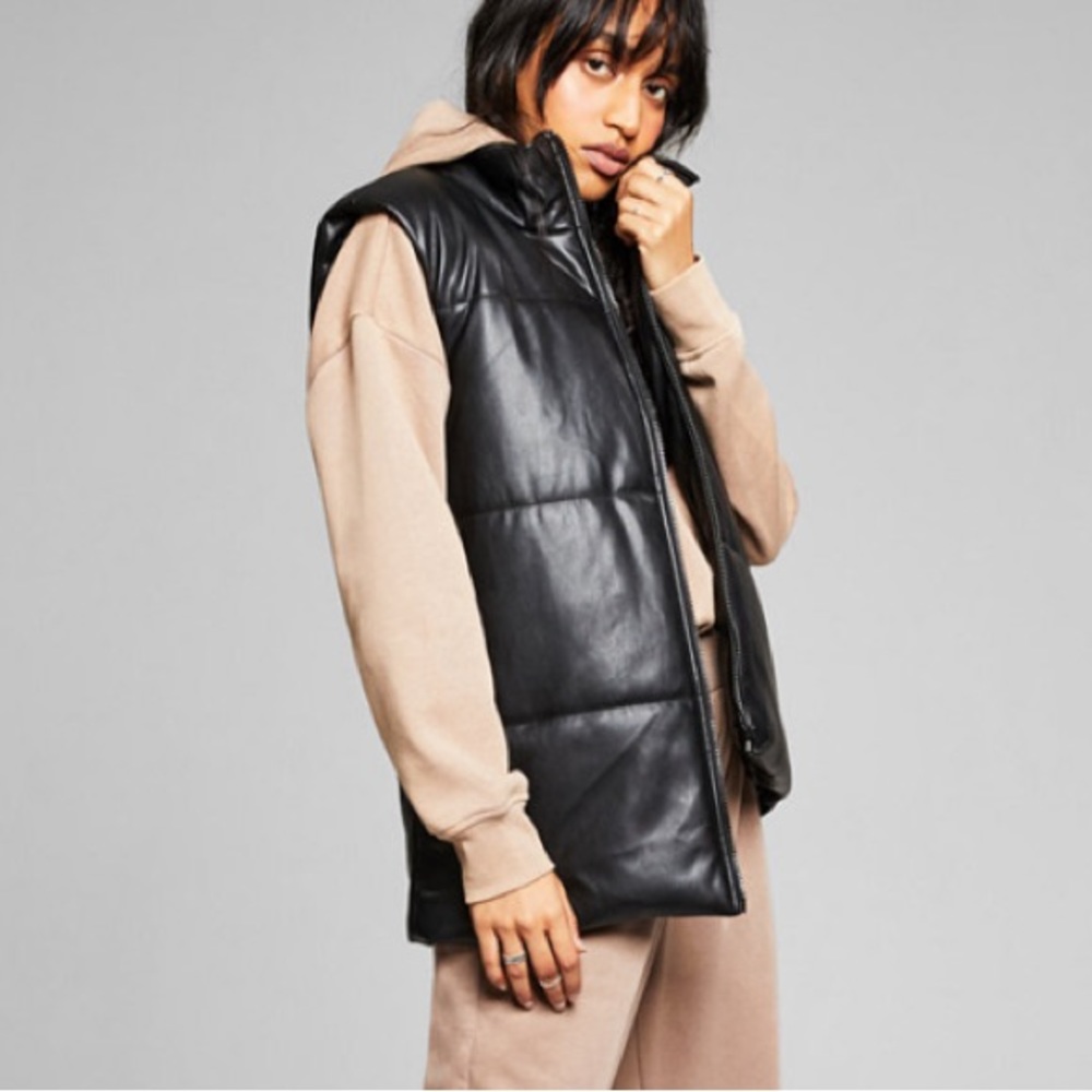 Faux Leather Puffer Vest